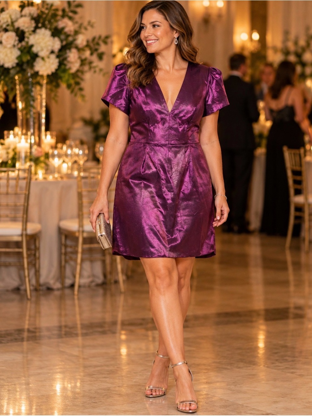 Milly Size 12 Metallic Plum Purple Cocktail Dress Wedding Guest